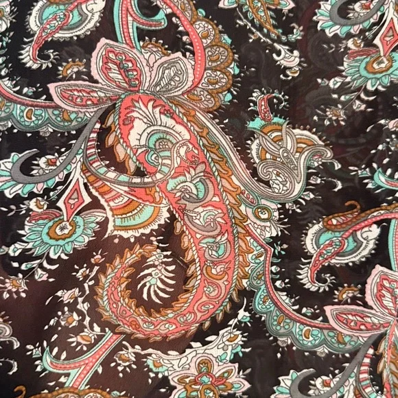 ☀️Umgee Paisley Print Semi-Sheer Blouse with Teal Crochet Detail - Picture 4 of 8